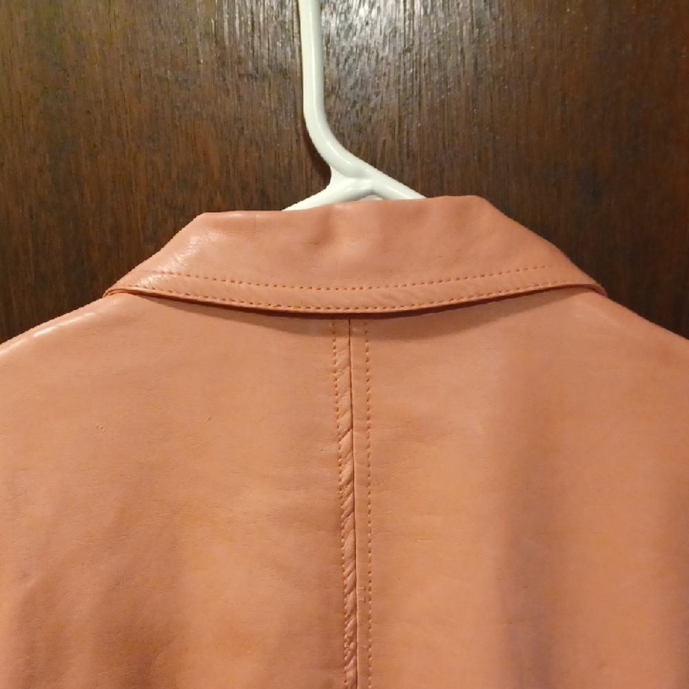 mi a mi Salmon Pink Ruffle Faux-Leather Jacket Size Small - Picture 12 of 14